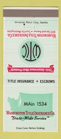Matchbook Cover - Washington Title Insurance Seattle WA 30 Strike