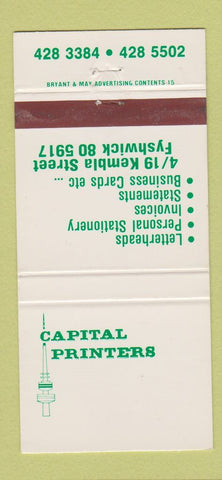 Matchbook Cover - Capital Printers Fyshwick 30 Strike
