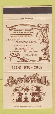 Matchbook Cover - Bessie Wells Restaurant Anaheim CA 30 Strike