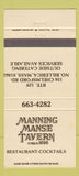 Matchbook Cover - Manning Manse Tavern Restaurant North Billerica MA 30 Strike