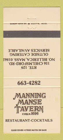 Matchbook Cover - Manning Manse Tavern Restaurant North Billerica MA 30 Strike