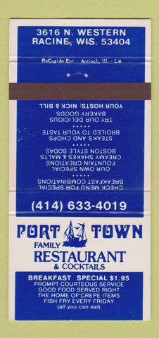 Matchbook Cover - Port Town Restaurant Racine WI 30 Strike
