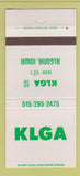 Matchbook Cover - KLGA Radio Algona IA 30 Strike
