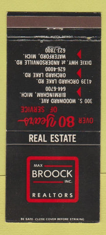Matchbook Cover - Max Broock Real Estate Birmingham Waterford MI 30 Strike