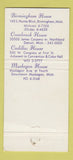 Matchbook Cover - Hotels Detroit Birmingham Muskegon MI WEAR 30 Strike
