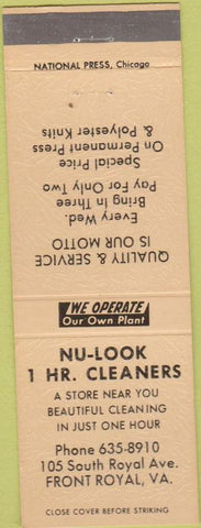 Matchbook Cover - Nu Look 1 Hour Cleaners Front Royal VA tan
