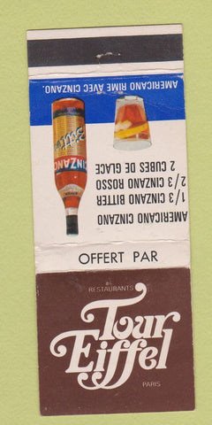 Matchbook Cover - Tour Eiffel Liquor Cinzano France WEAR