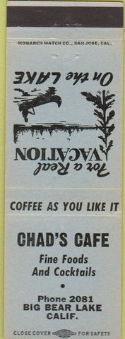 Matchbook Cover - Chad's Cafe Big Bear Lake CA