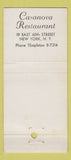 Matchbook Cover - Casanova Restaurant New York City 30 Stick