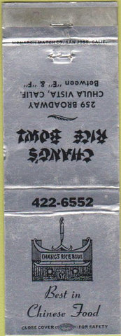 Matchbook Cover - Chang's Rice Bowl Chula Vista CA