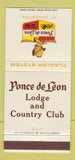 Matchbook Cover - Ponce De Leon Lodge St Augustine FL 30 Strike