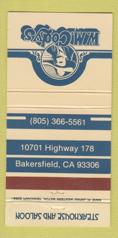 Matchbook Cover - WM Cody's Steak Bakersfield CA 30 Strike