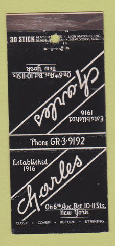 Matchbook Cover - Charles Restaurant New York City 30 Stick