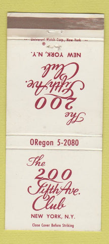 Matchbook Cover - 200 Fifth Ave Club New York City 30 Strike