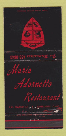Matchbook Cover - Maria Adornette Restaurant Zanesville OH WEAR 30 Strike