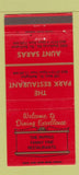 Matchbook Cover - Park Restaurant Aunt Saras Burlington VT 30 Strike
