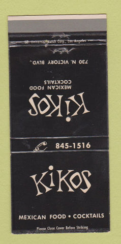 Matchbook Cover - Kikos Mexican Food Los Angeles CA 30 Strike