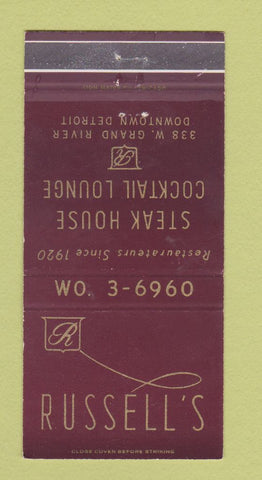 Matchbook Cover - Russel's Steak House Detroit MI 30 Strike