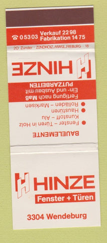 Matchbook Cover - Hinze Fenster Turen Germany?