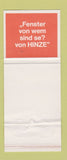Matchbook Cover - Hinze Fenster Turen Germany?