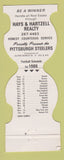 Matchbook Cover - Pittsburgh Steelers Football 1986 Hays Hartzell Real Estate