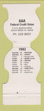 Matchbook Cover - Notre Dame Fighting Irish Football 1982 AAA Credit Union