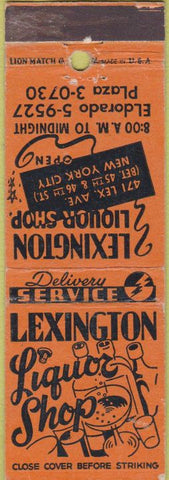 Matchbook Cover - Lexington Liquor Shop New York City