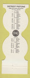 Matchbook Cover - Detroit Pistons Basketball 1982