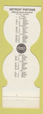 Matchbook Cover - Detroit Pistons Basketball 1982
