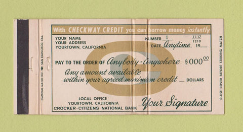 Matchbook Cover - Crocker Citizens National Bank WEAR 30 Strike