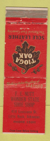 Matchbook Cover - Tioga Oak Sole Leather FE Nutt Shoes Little Rock AR WORN