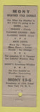 Matchbook Cover - MONY Mutual of New York City Insurance