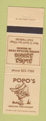 Matchbook Cover - Popo's Mexican Food Waikiki Hawaii
