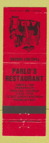 Matchbook Cover - Pablo's Restaurant Mexican Oklahoma City OK