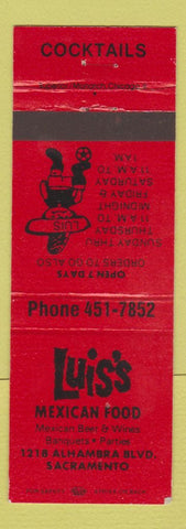 Matchbook Cover - Luis's Mexican Restaurant Sacramento CA