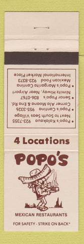 Matchbook Cover - Popo's Mexican Restaurant Honolulu Hawaii