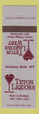 Matchbook Cover - Teton Liquors Jackson Hole WY #2