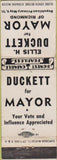Matchbook Cover - Ellis Duckett for Mayor Richmond