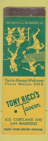 Matchbook Cover - Tony Ricci's Tavern San Francisco CA boxing football WORN BACK