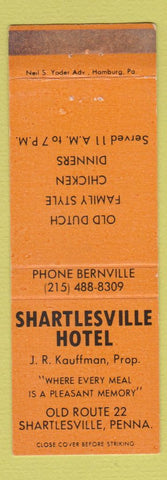 Matchbook Cover - Shartlesville Hotel PA WEAR