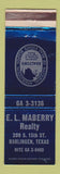 Matchbook Cover - EL Maberry Real Estate Harlingen TX