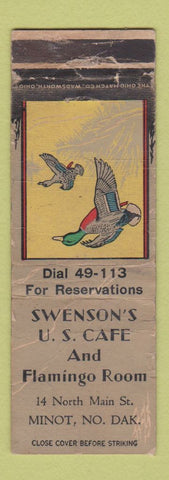 Matchbook Cover - Swenson's US Cafe Minot ND WORN
