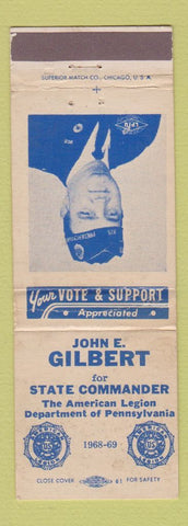 Matchbook Cover - John Gilbert State Commander American Legion PA 1968 WEAR