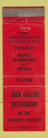 Matchbook Cover - Jack Callies Restaurant Los Angeles CA