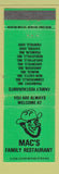 Matchbook Cover - Mac's Family Restaurants IN OH CHAIN