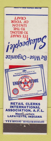 Matchbook Cover - Retail Clerks Union Lafayette IN