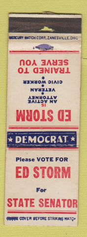 Matchbook Cover - Ed Storem State Senator Election WORN