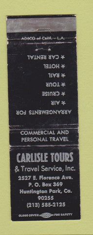 Matchbook Cover - Carlisle Tours Travel Service Huntington Park CA WEAR