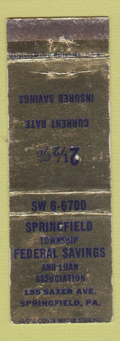 Matchbook Cover - Springfield Federal Savings PA WEAR