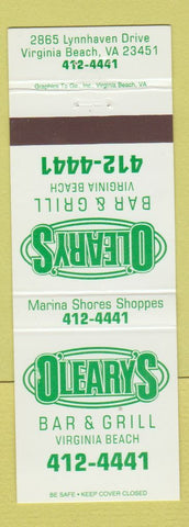 Matchbook Cover - O'Leary's Bar Grill Virginia Beach VA